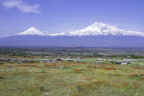 Mount Ararat Törökország 137 Jerevántól Örményországtól Hófödte Szunnyadó Vulkán Két — Stock Fotó