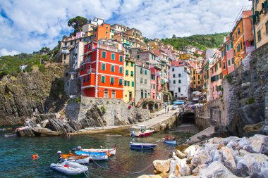 İtalya, Cinque Terre, Riomaggiore 'un Picturesque kıyı köyü..