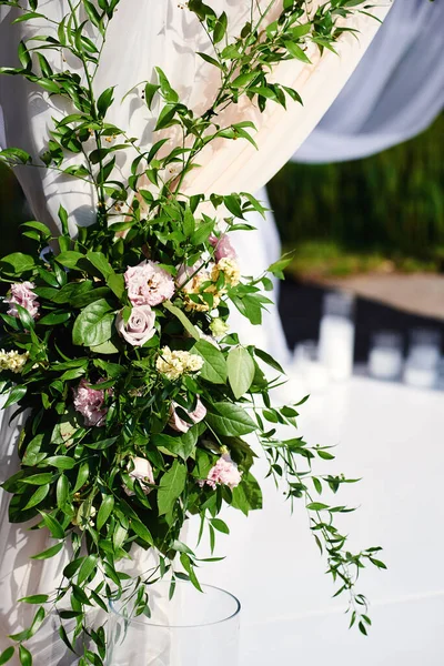 Beautifully Decorated Area Exit Registration Wedding Summer White Colors — Stock Photo, Image