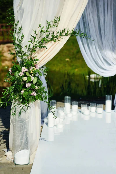 Beautifully Decorated Area Exit Registration Wedding Summer Lush Floral Arrangement — Stock Photo, Image