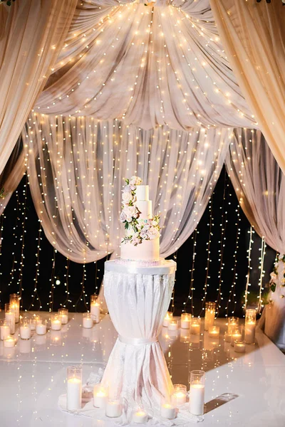 Wedding Cake Luxury Decorated Wedding Party White Pink Colors Cream — Stock Photo, Image