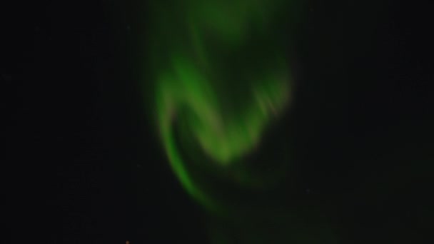 Уникальное природное явление Aurora borealis. Перемещение зеленых завихрений северного сияния в ночном небе на севере — стоковое видео