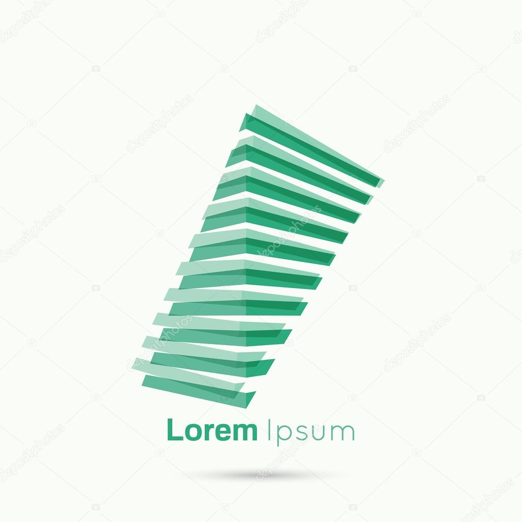 3d logo in  form of  abstract geometric rectangular figures. Stairs from strips. Low poly