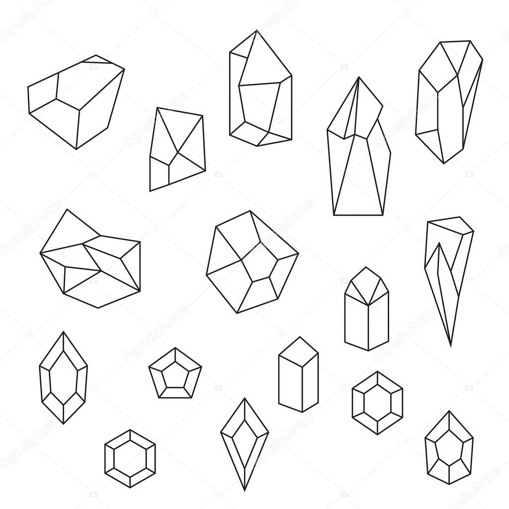 Set of crystals and gemstone. Geometric and polygonal shapes