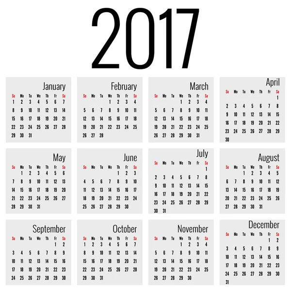 Calendario mensual para 2017 — Vector de stock