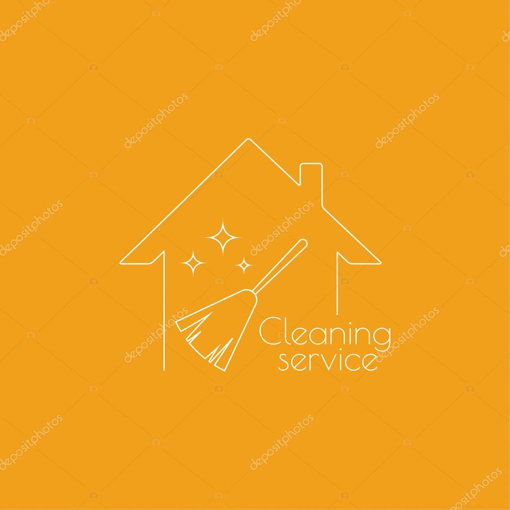 Vector icon hand brooms and house. Linear icon. Thin line. The concept of home cleaning and cleanliness. Feather duster to remove dust. The symbol of house cleaning. cleaning service.