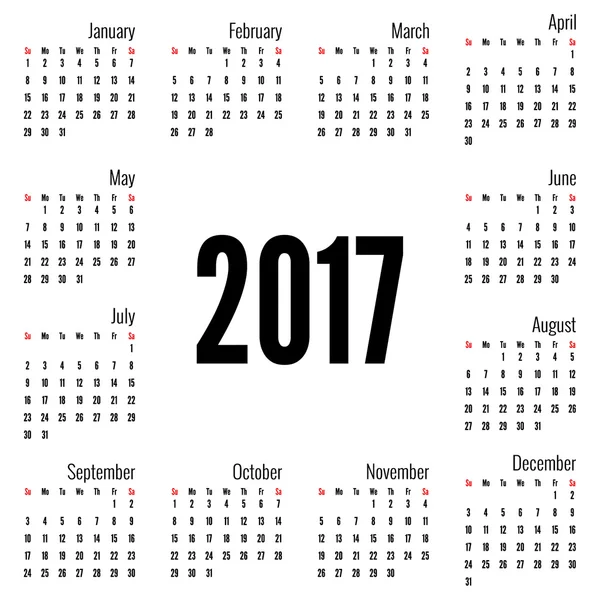 Calendário mensal para 2017 — Vetor de Stock