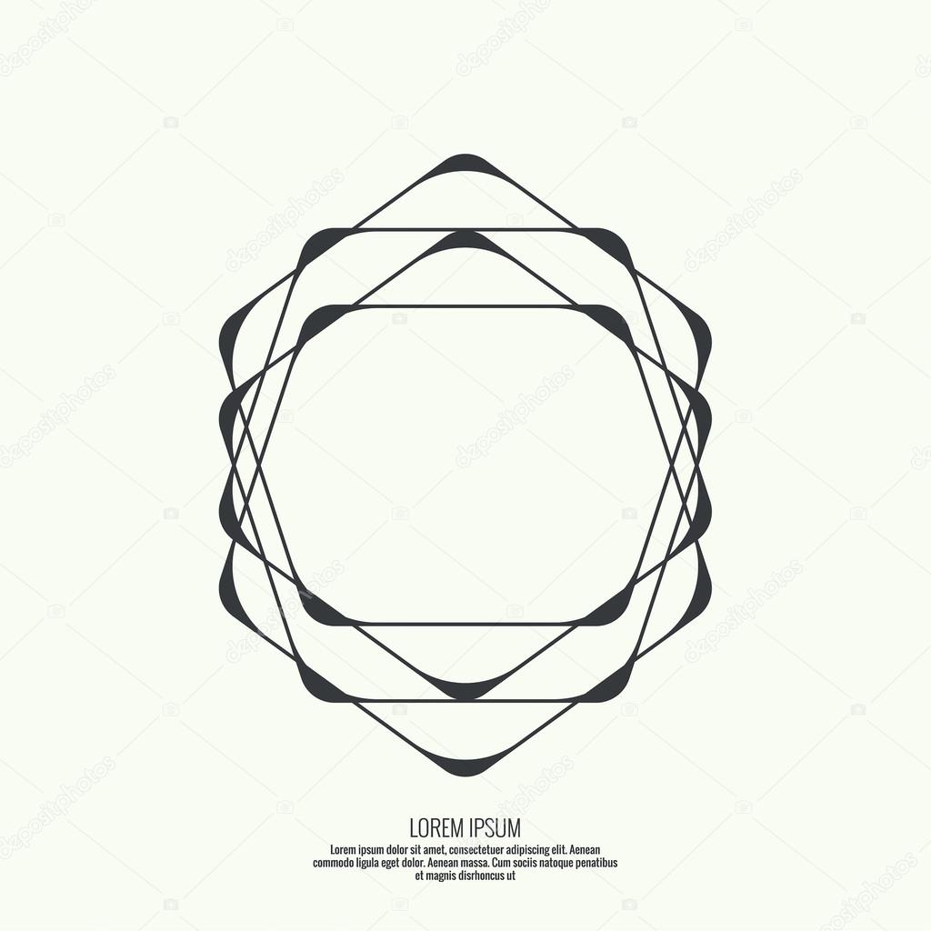 Abstract background with intersecting geometric shapes. Pentagon geometry. Badge, monogram, banner. Black and White. shutter