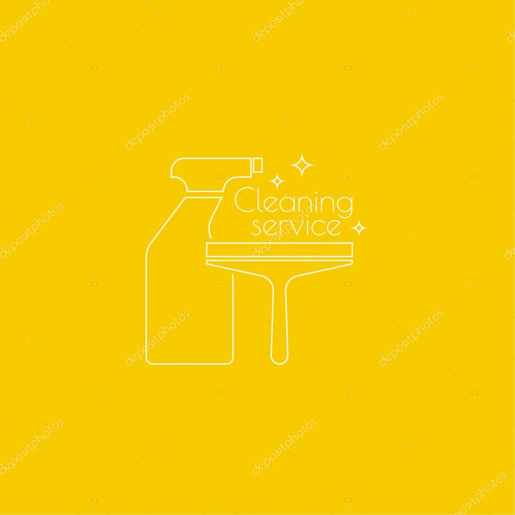 Logo cleaning service with spray bottle, scraper for washing windows. Linear icon. Thin line. The concept of home cleaning and cleanliness.  cleaning service.