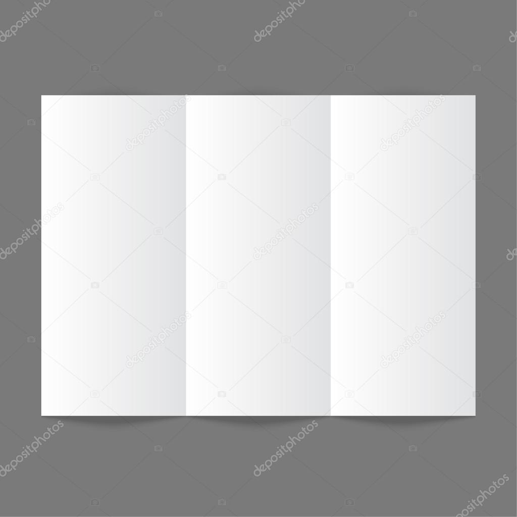 White stationery: blank trifold paper brochure on gray backgroun