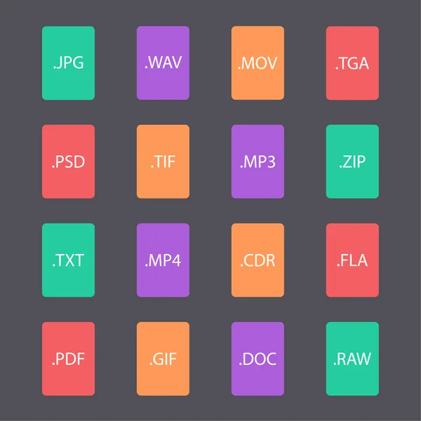 Conjunto multicolorido de formatos de arquivo de documento —  Vetores de Stock