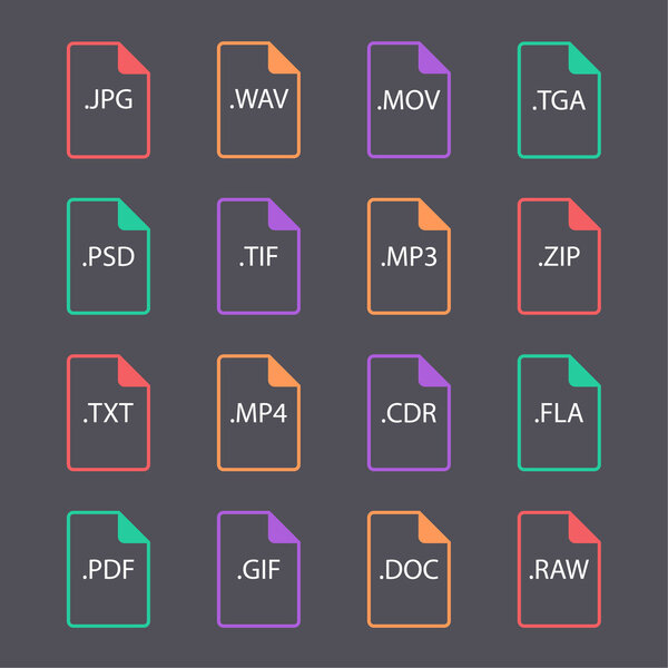 Multicolored set of document file formats