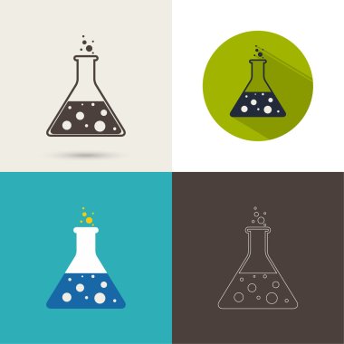 Set of vector icons with chemical flask clipart
