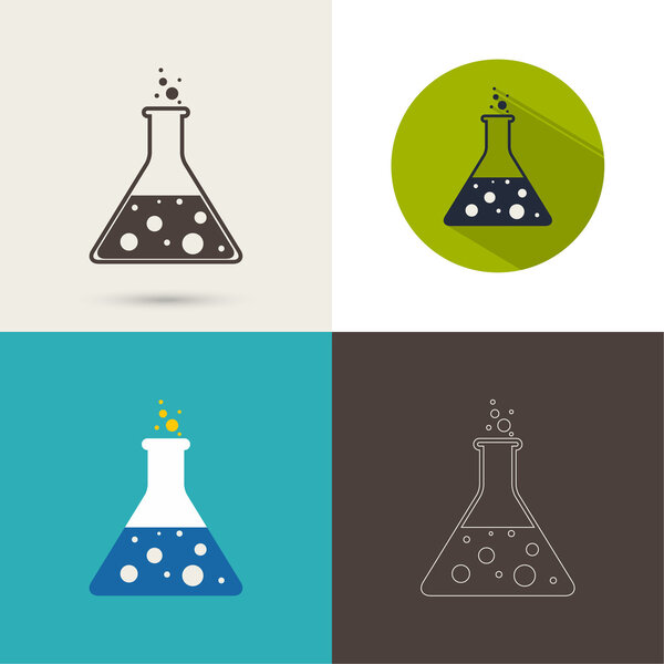 Set of vector icons with chemical flask