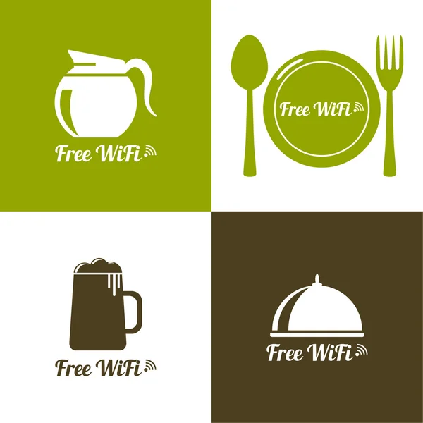 Cafés por Internet. Conexión inalámbrica gratuita . — Vector de stock