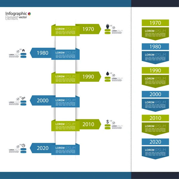 Timeline-Infografik mit Pfeilen und Zeigern. — Stockvektor