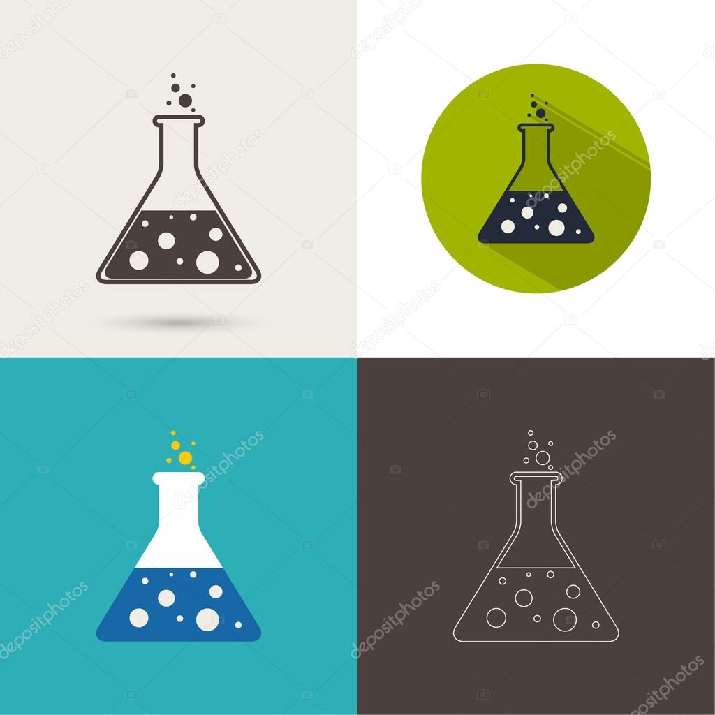 Set of vector icons with chemical flask