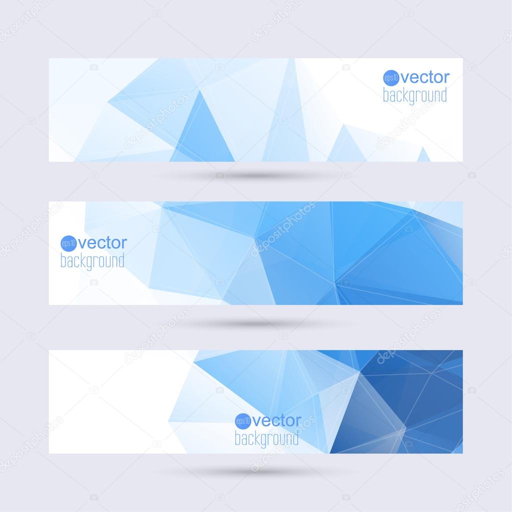 Set of vector banners with triangles and polygon mesh.