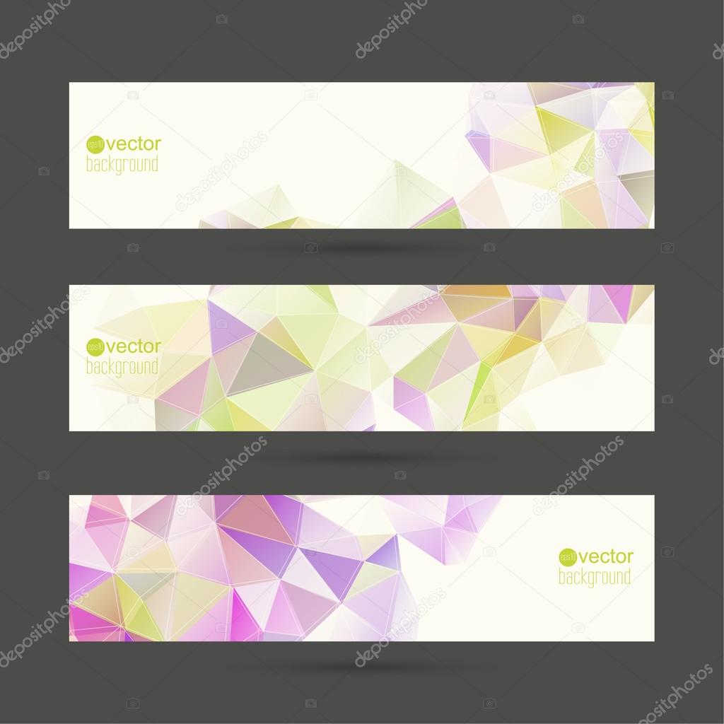 Set of vector banners with triangles and polygon mesh.