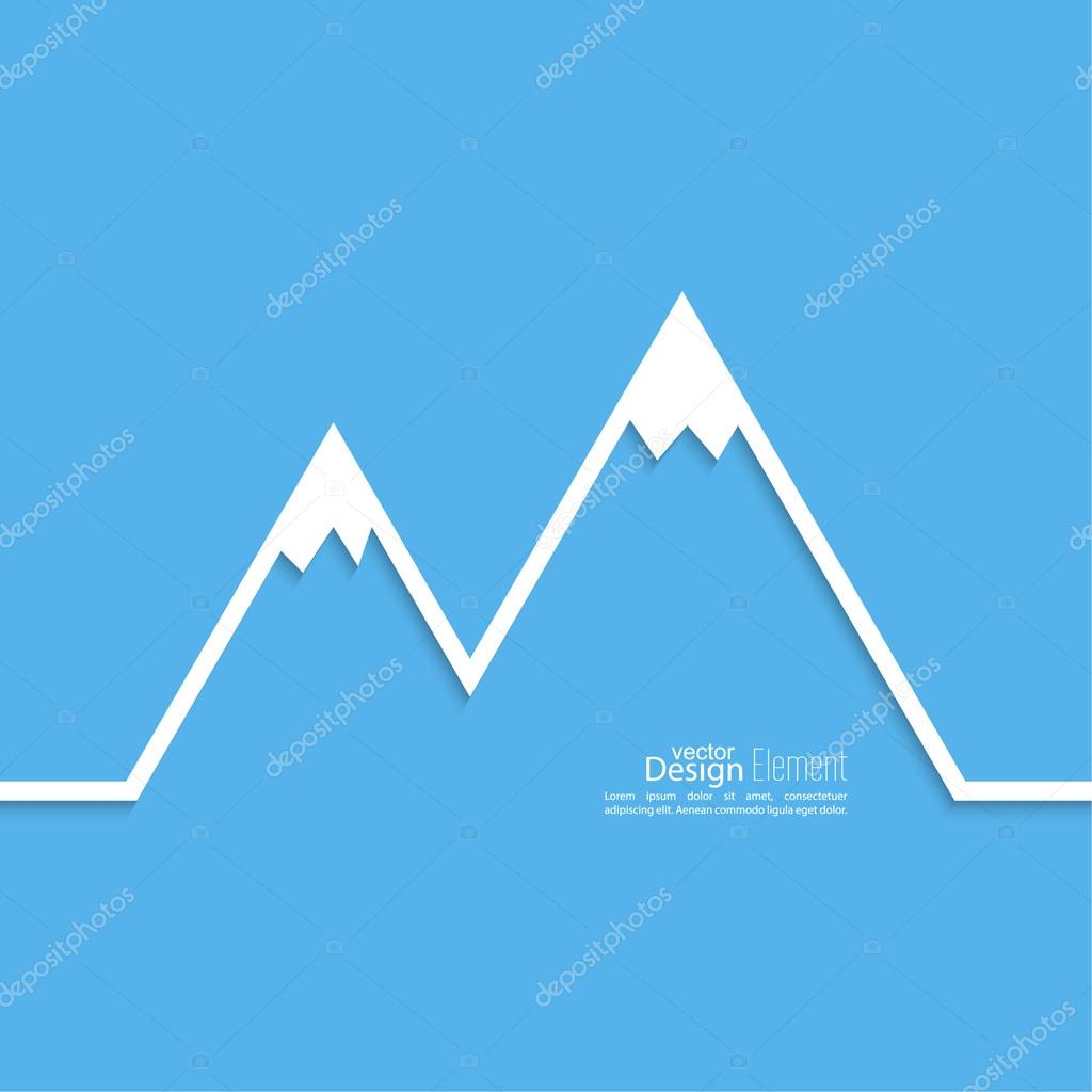 The mountains with snowy peaks. Vector icon. Logo. Hiking, climbing, travel. Investigation of the Wild