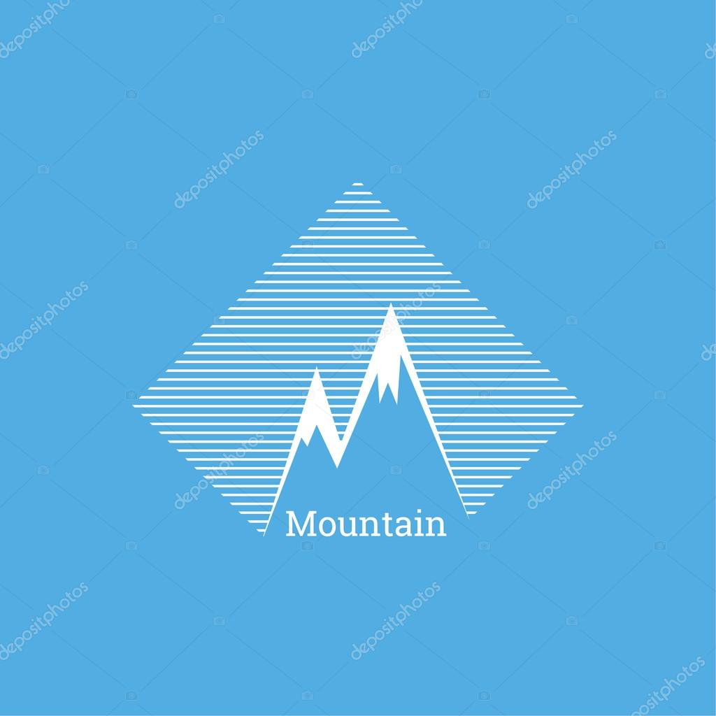 Mountains in box. Vector icon. Logo. Hiking, climbing, travel. Investigation of the Wild