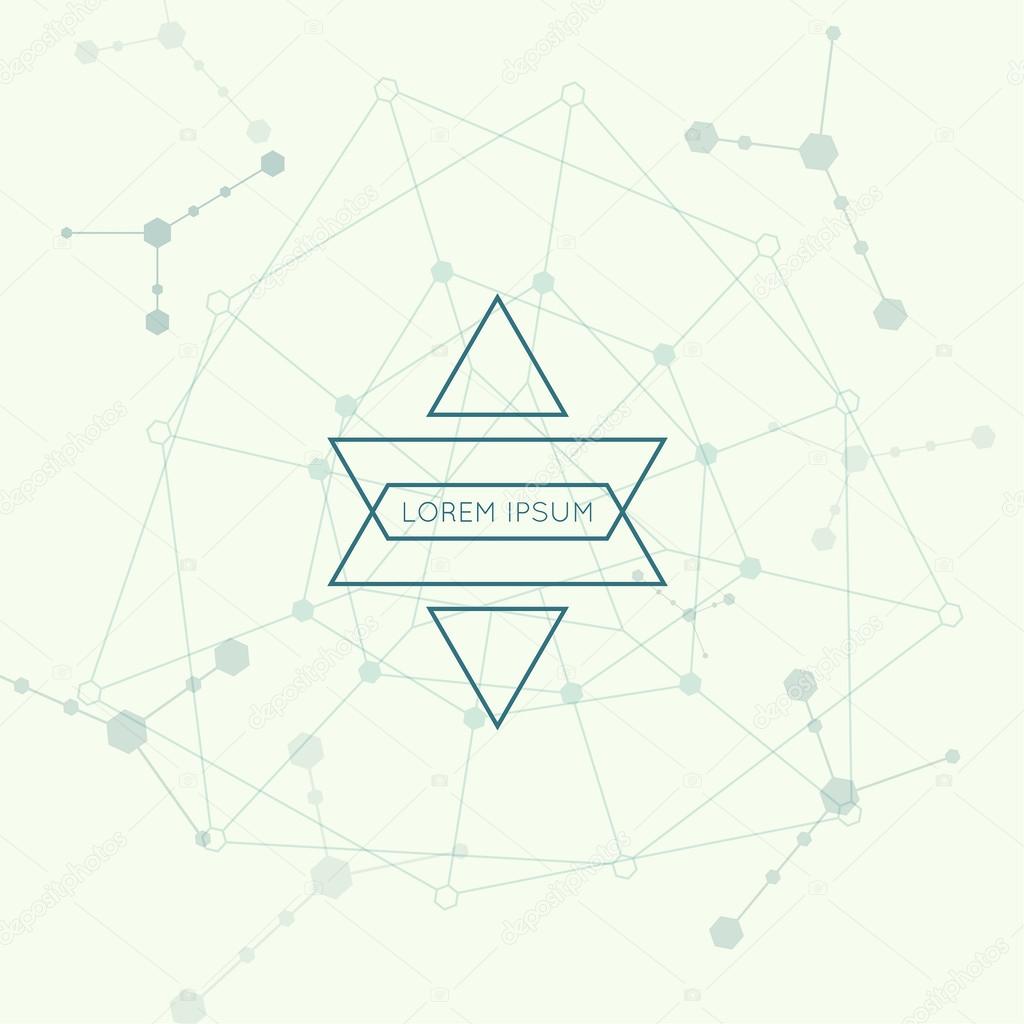 Hipster vector logo on techno background. Science and connection concept. Social network