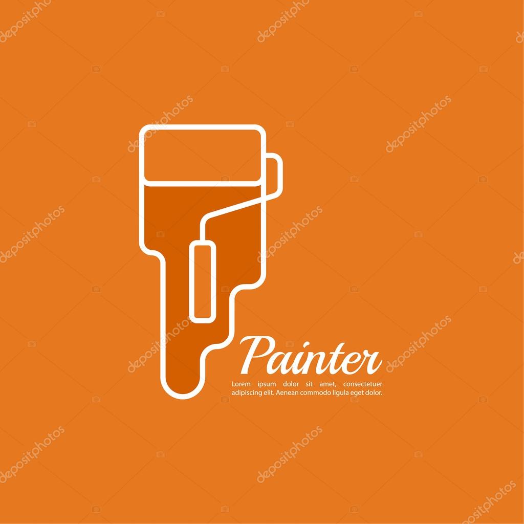 Paint roller with a strip of paint and drops. For ads, promotion, announcement and advertising. Outline. minimal. Vector icon. logo