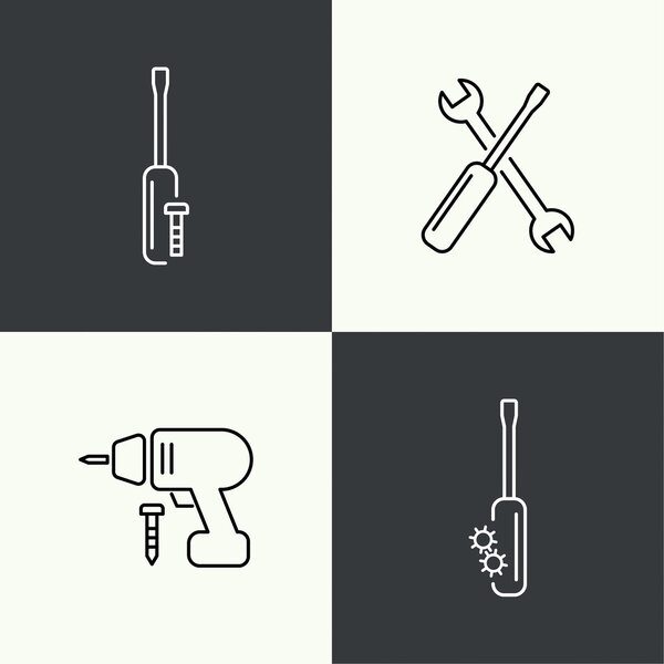 Иконки строительных и фиксирующих инструментов
