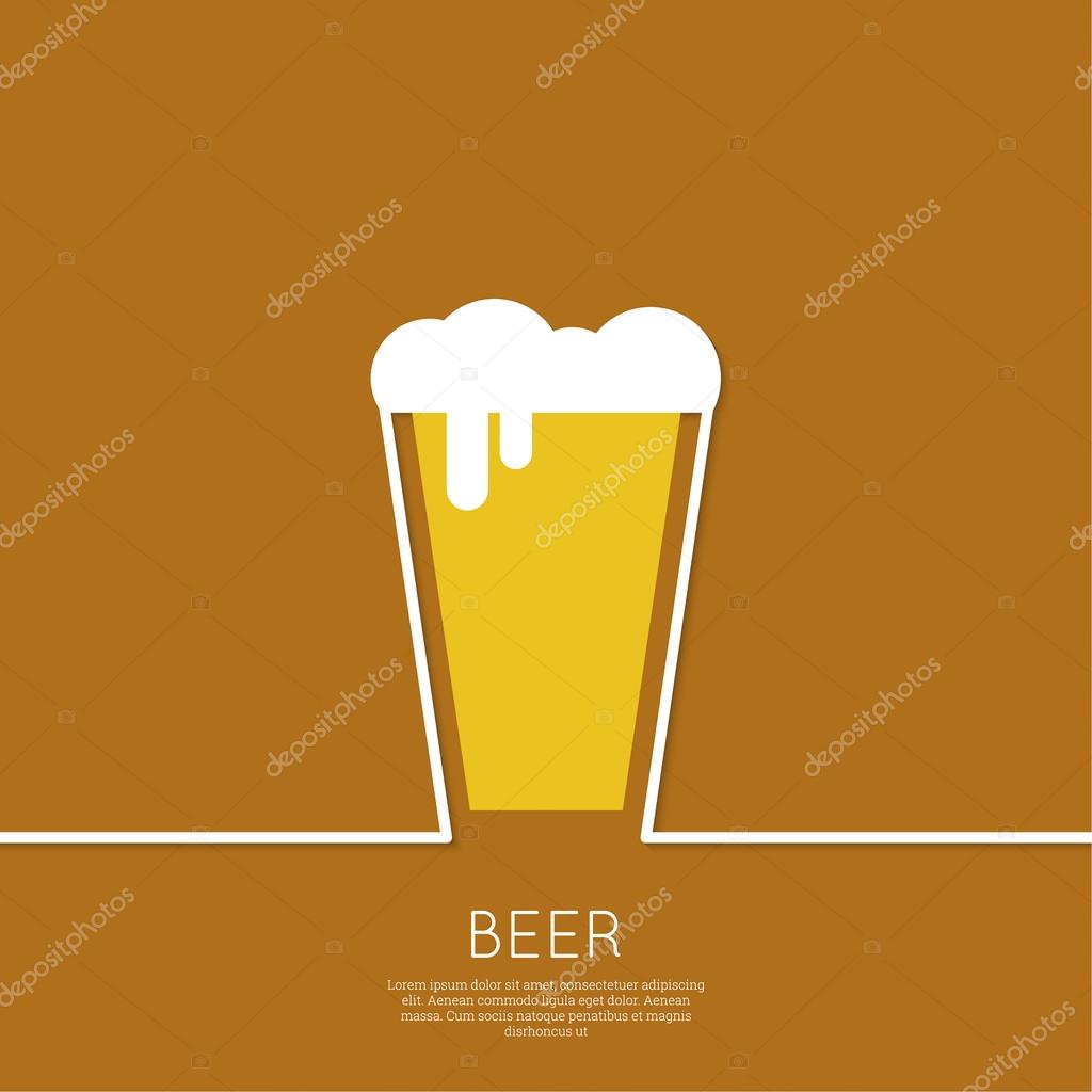 Abstract background with Beer glass with yellow liquid and foam. Logo for restarana, pub menu, cafe, signage. minimal. Outline