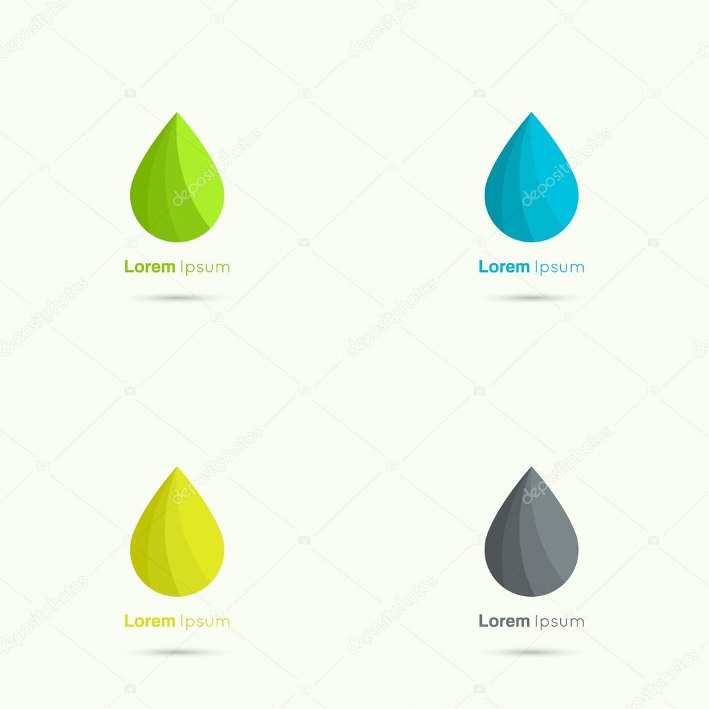 Set Water drop abstract vector logo design template. Liquid Droplet concept symbol. Oil, liquid. Green leaf, concept of clean fuel. Blue, black, green, yellow