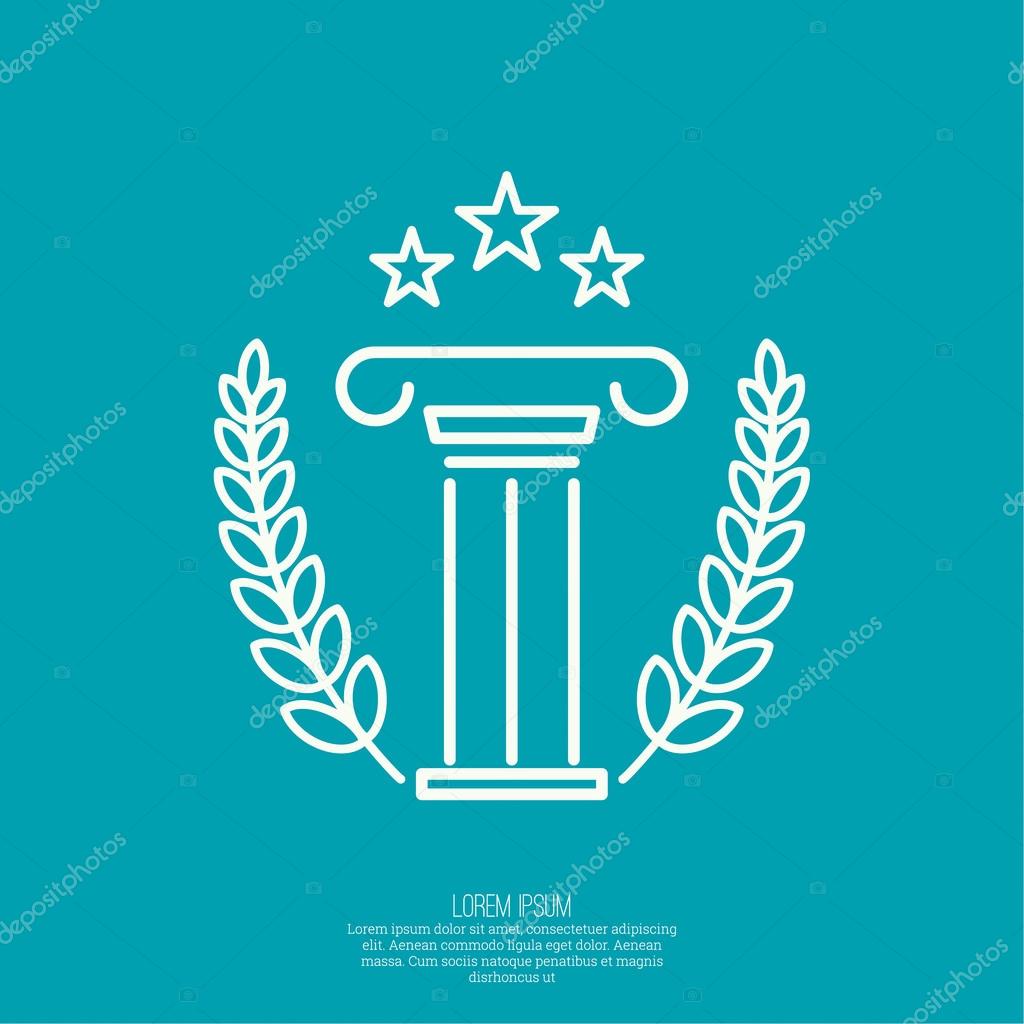 Antique column. Pedestal. The concept of stability and inviolability. Logo simple design. The concept of the winner and the prize-winner. Three Star