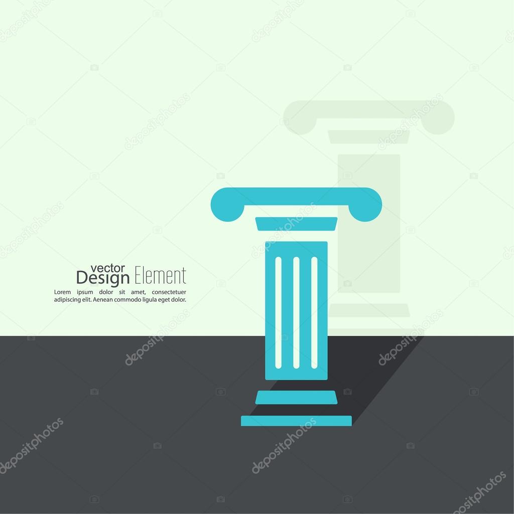 Antique column. Pedestal. The concept of stability and inviolability. Historical values. Flat design with shadow