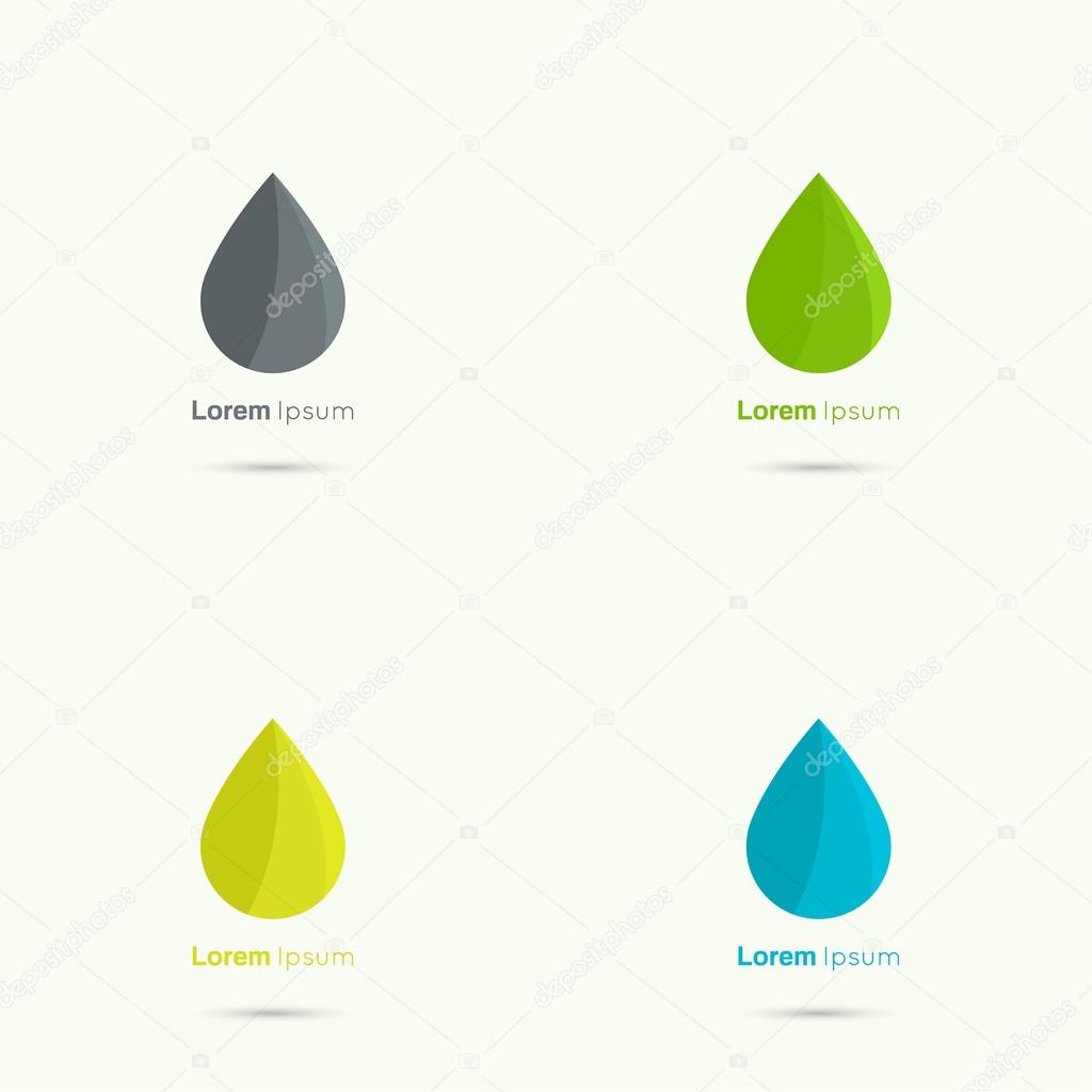 Set Water drop abstract vector logo design template. Liquid Droplet concept symbol. Oil, liquid. Green leaf, concept of clean fuel. Blue, black, green, yellow