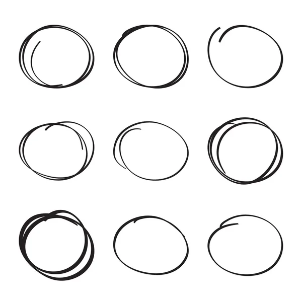 Set hand drawn ovals, felt-tip pen circles. — Stock Vector