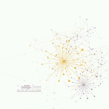 Array with dynamic emitted particles. Node molecule structure. Science and connection concept. Explosion and destruction. Techno Research, brain cells, neurons clipart svg vector 