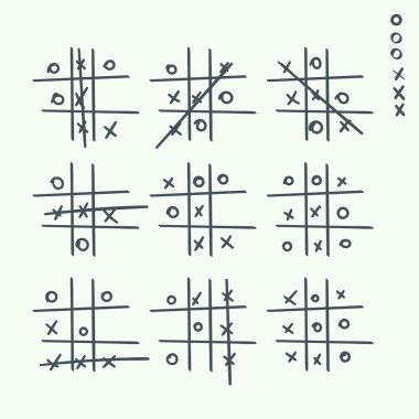 çizilmiş tic-tac-toe öğeleri el