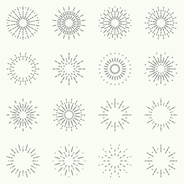 dizi vintage hipster afiş, insignias, Radyal sunbusrt.