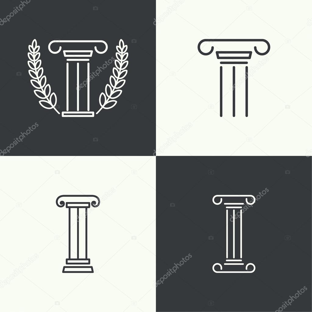 Set of vector icons. Antique column. Pedestal. The concept of stability and inviolability. Historical values. Logo simple design