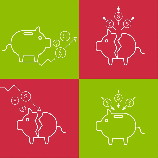 Set of illustrations with a piggy bank. — Stock Vector