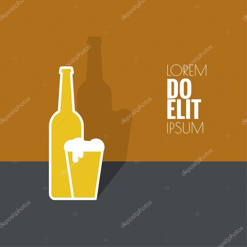 Abstract background with Beer glass, bottle with yellow liquid and foam. Logo for restarana, pub menu, cafe, signage. minimal. flat design