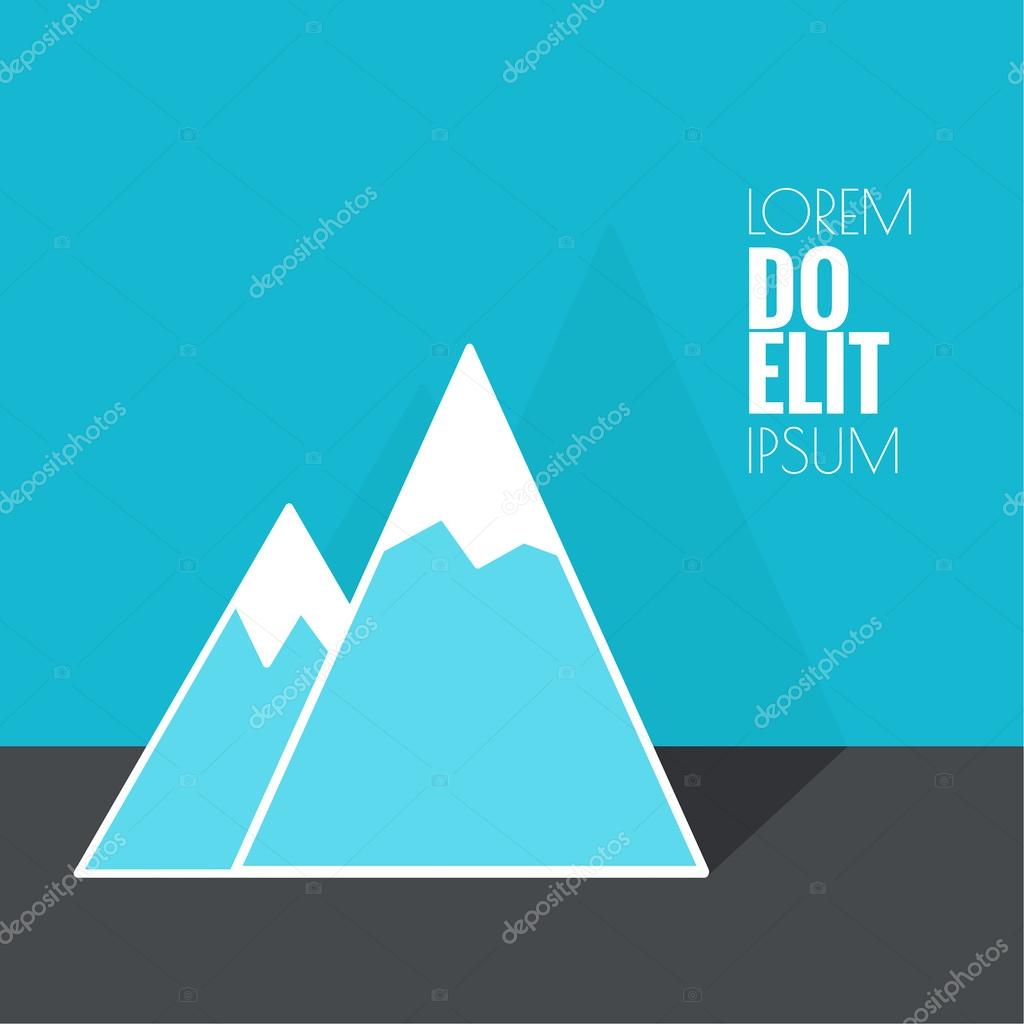 The mountains with snowy peaks. Vector icon. Logo. Hiking, climbing, travel. Investigation of the Wild. Flat design with shadow