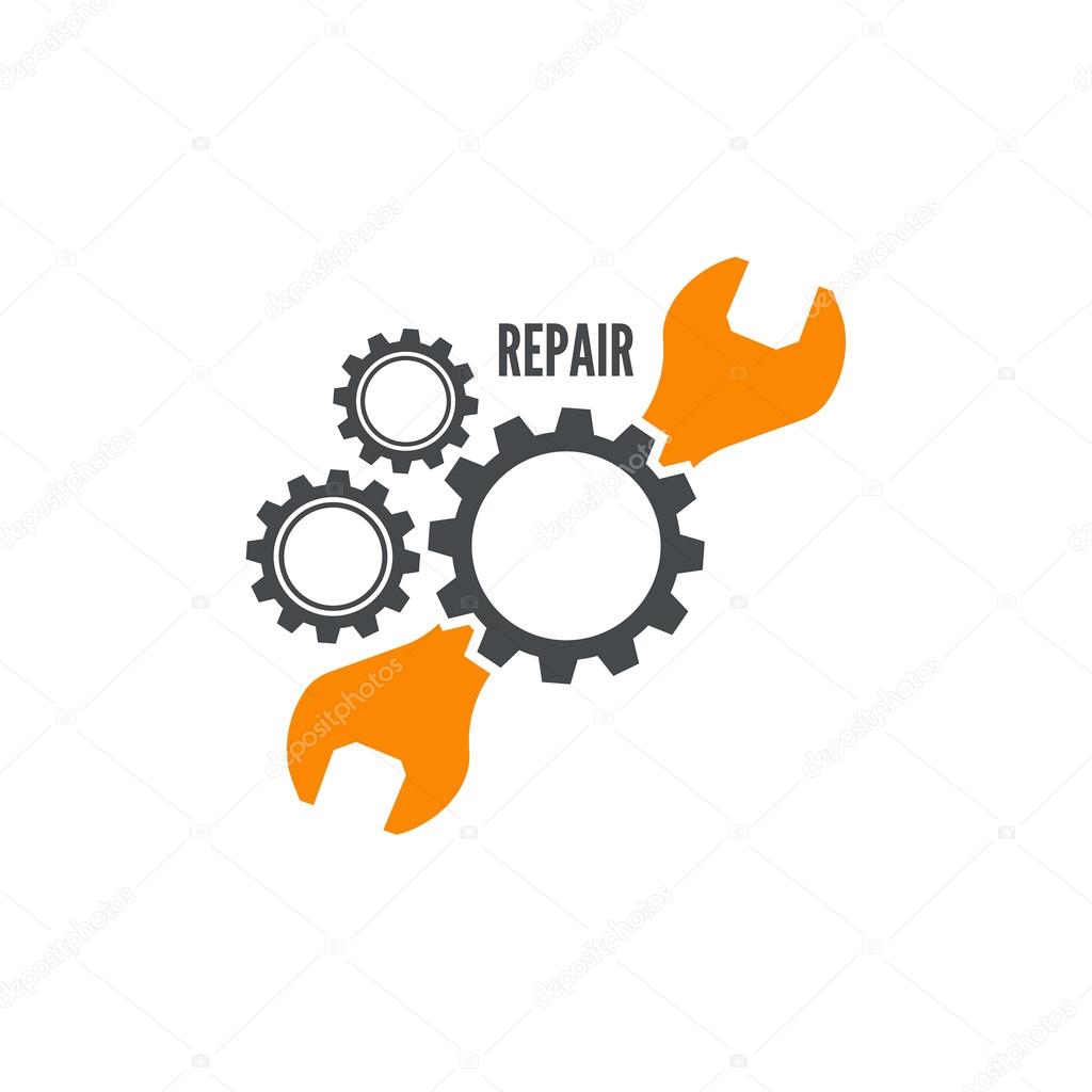 Wrench and gear icon. Mechanic service and mechanics, connection and operation engineering design work