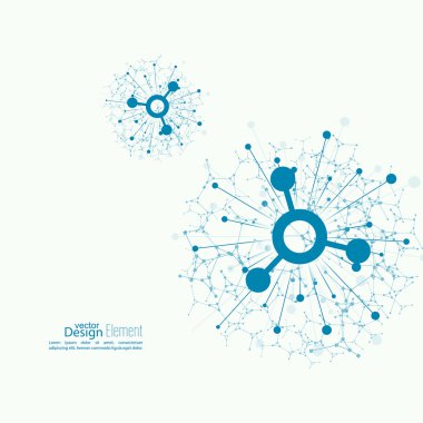 Array with dynamic emitted particles. Node molecule structure. Science and connection concept. Explosion and destruction. Techno Research, brain cells, neurons clipart svg vector 