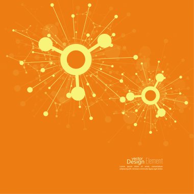 Array with dynamic emitted particles. Node molecule structure. Science and connection concept. Explosion and destruction. Techno Research, brain cells, neurons clipart svg vector 