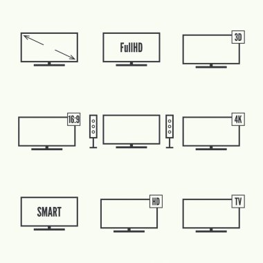 Vektör siyah tv Icon set.