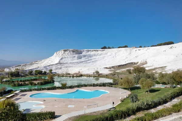 Úszóhelyek Travertine Pamukkale Stock Fotó