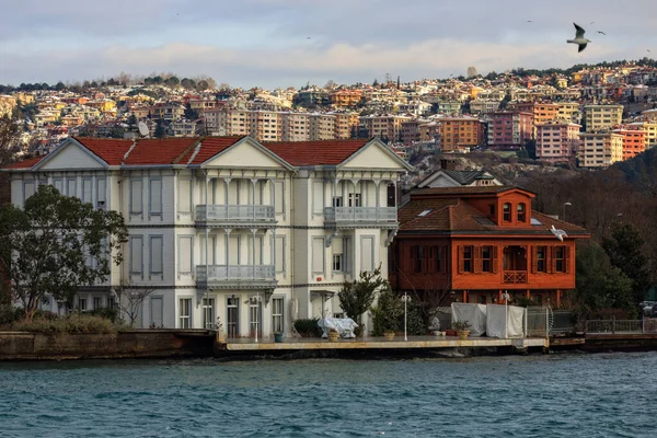 Traditional and modern mansions on the Bosporus Strait waterside