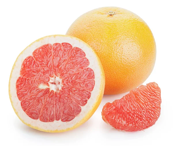 Mogen färsk grapefrukt med hälften och skiva isolerade — Stockfoto