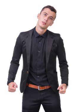 Üzgün ve depresyonda adam beyaz izole closeup portresi