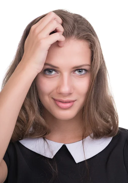 Young woman looks skeptical — Stock Photo, Image